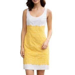 Antonio Melani Sheath Dress Size 4 White Yellow Lace Sleeveless Floral Scalloped
